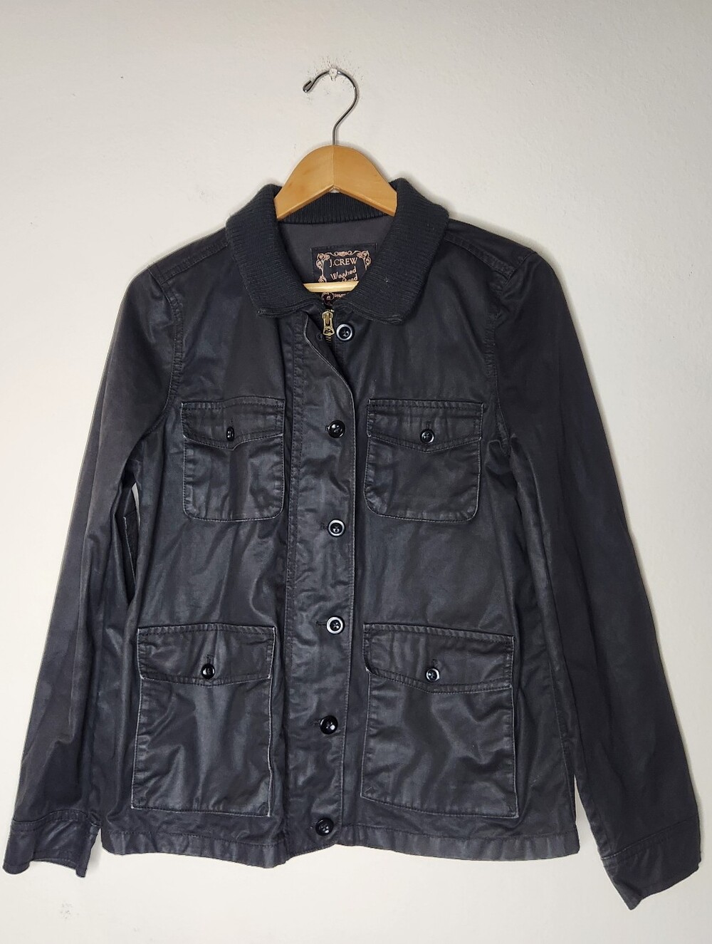 J. Crew Womens Medium Black Washed Age Utiliy Jacket Moto
